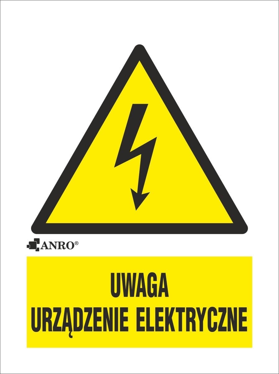 Samoprzylepna tabliczka ostrzegawcza /UWAGA URZĄDZENIE ELEKTRYCZNE 52X74/ 10EOA/Q1/F